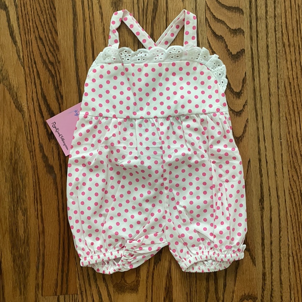 LOT OF 2 Polka Dot Ruffle Summer Rompers - Picture 4 of 5